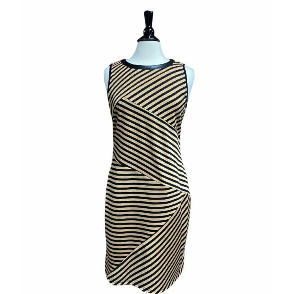 Spense Black & Tan Stripe Sleeveless Sheath Dress Size 10 NWT
